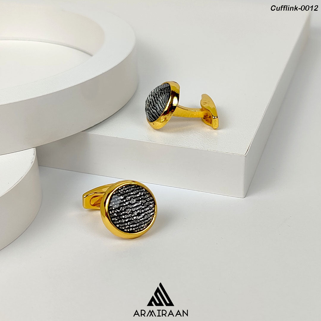 Golden & Black Round Texture Cufflinks