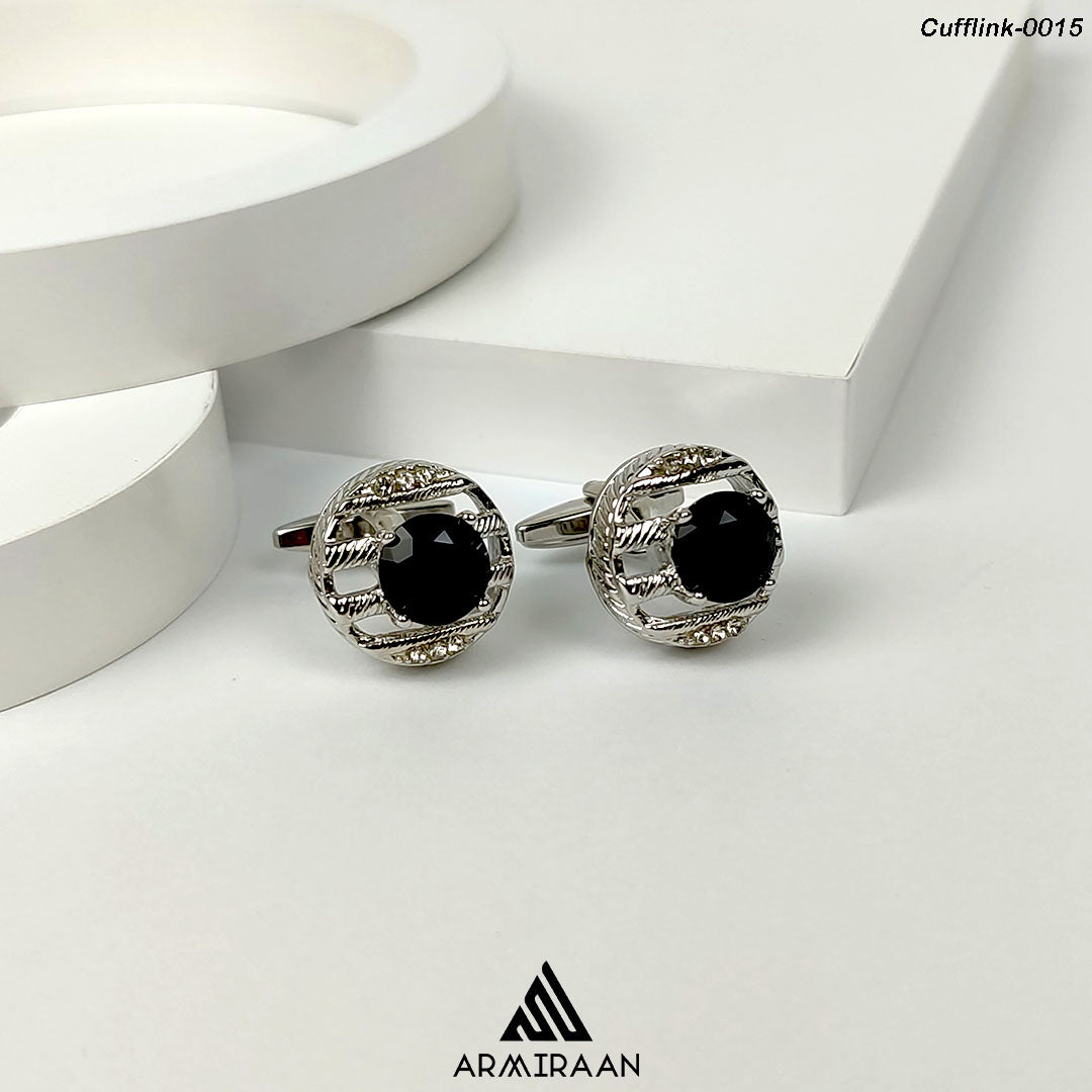 Silver & Black Zircon Stone Cufflinks