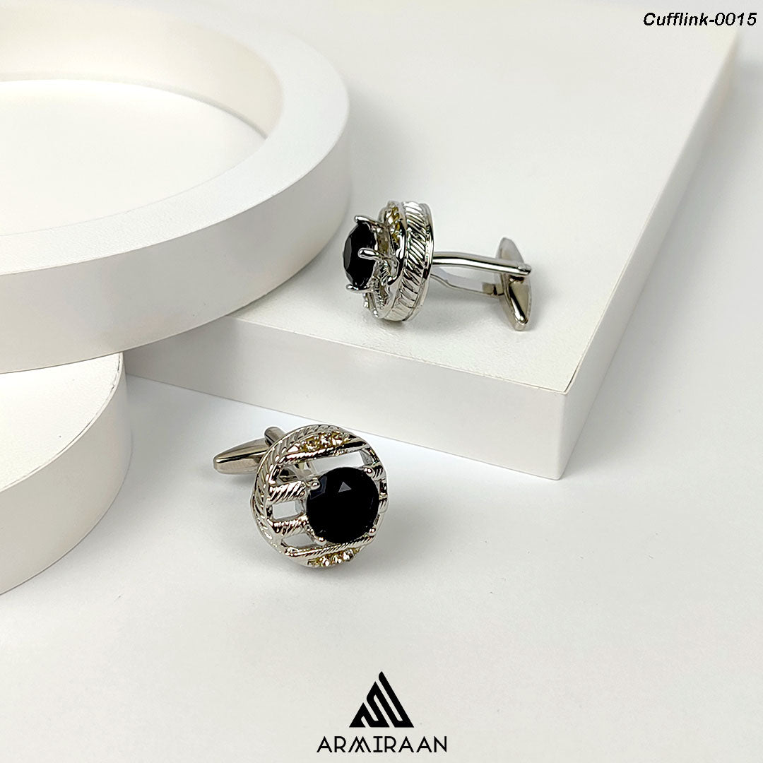 Silver & Black Zircon Stone Cufflinks