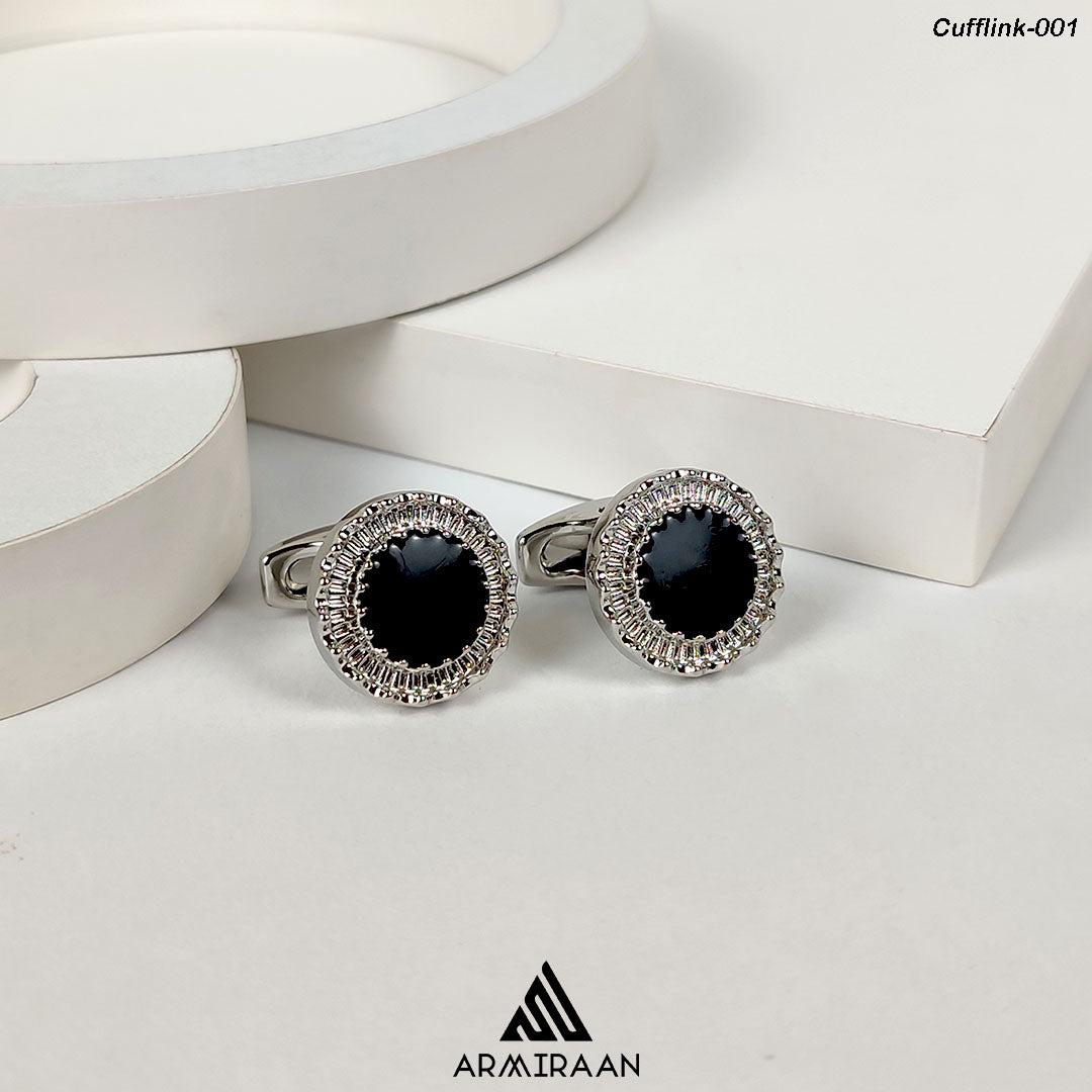 Silver & Black Round Texture Cufflinks