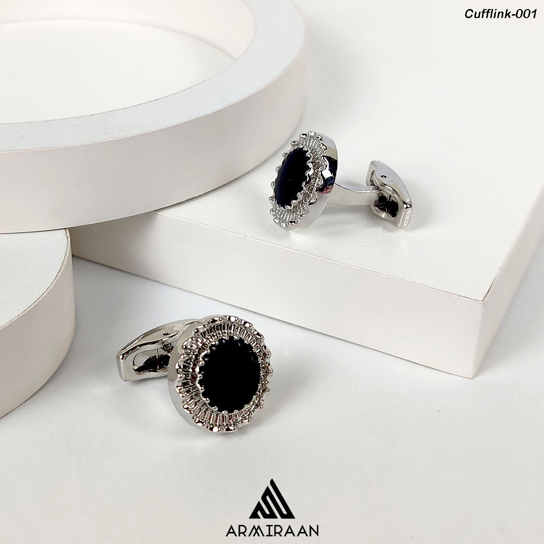Silver & Black Round Texture Cufflinks