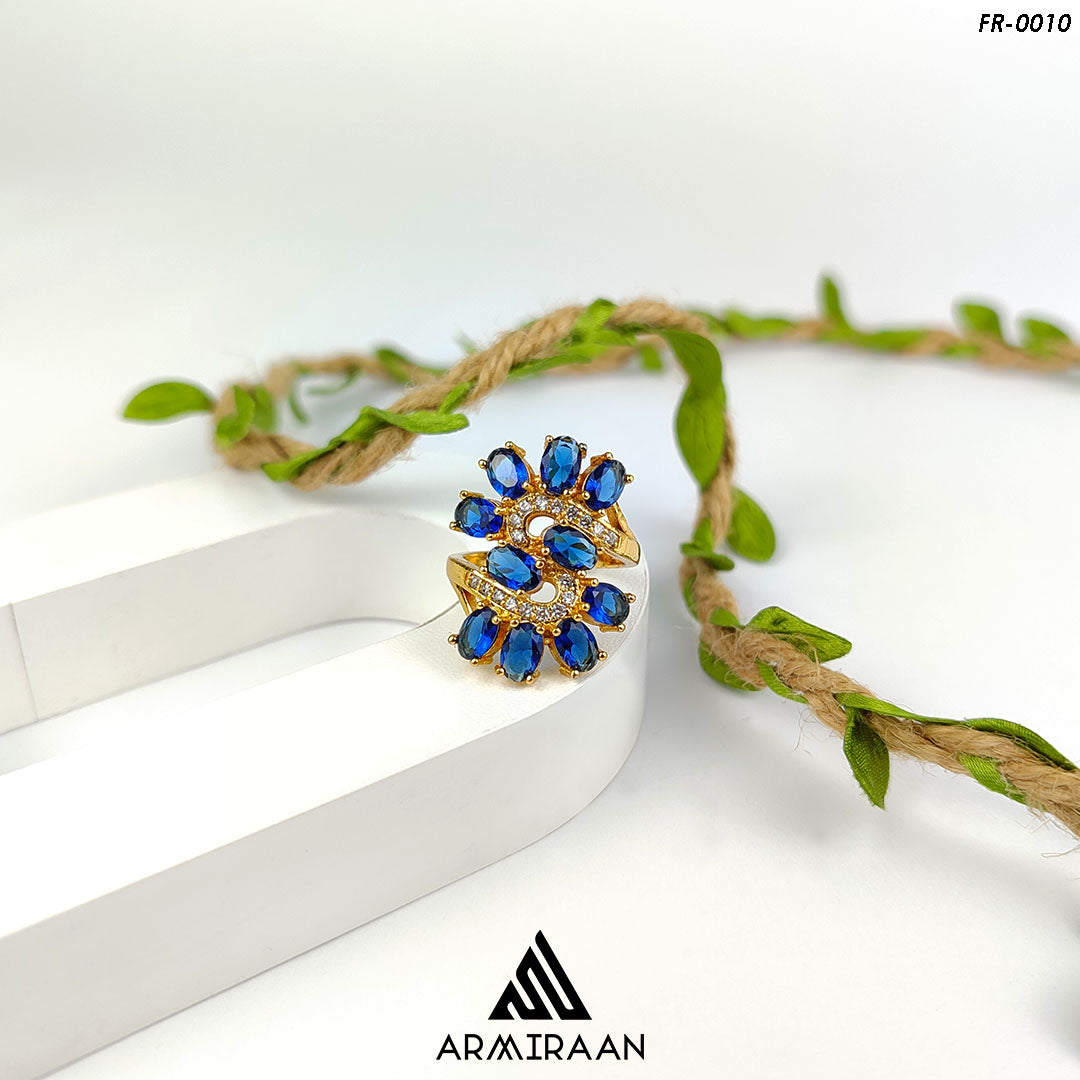 Navy & White Zircon Stone Adjustable Finger Ring