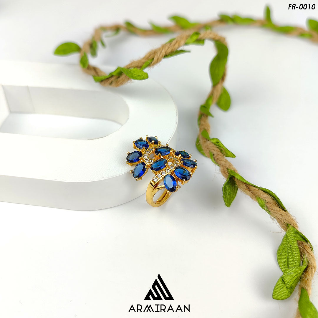 Navy & White Zircon Stone Adjustable Finger Ring