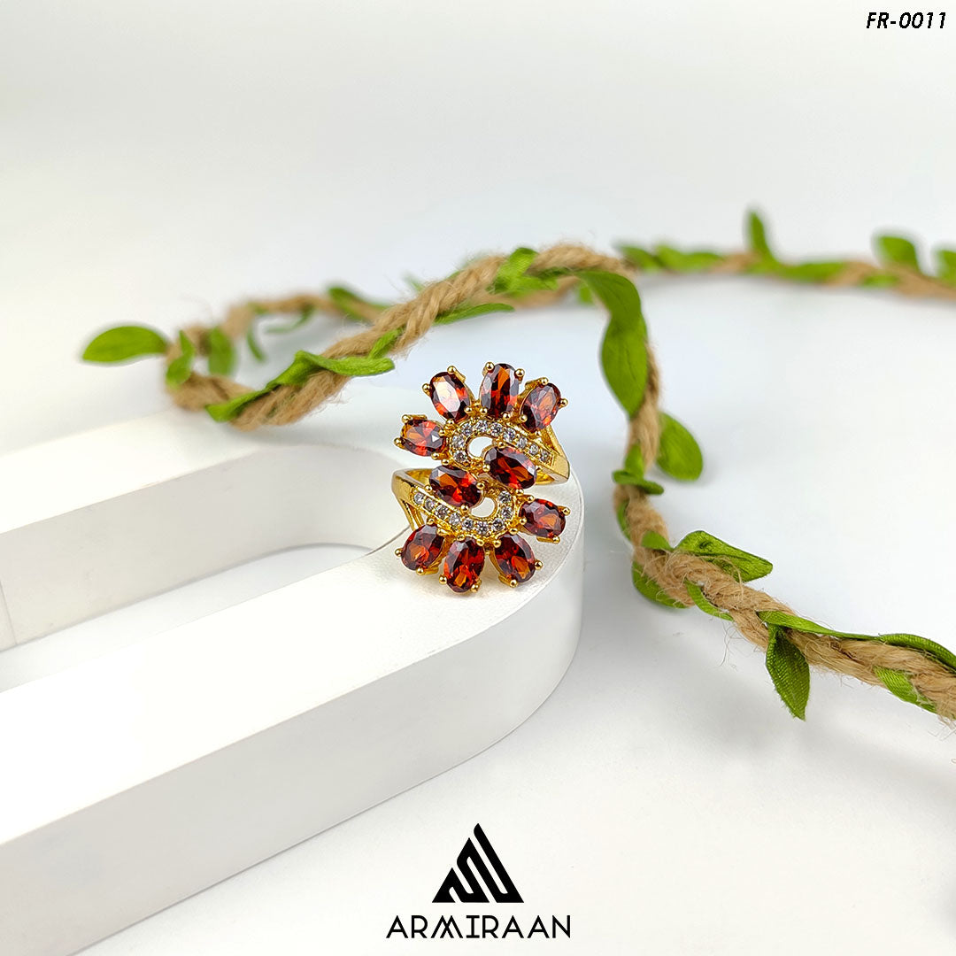 Brown & White Zircon Stone Adjustable Finger Ring