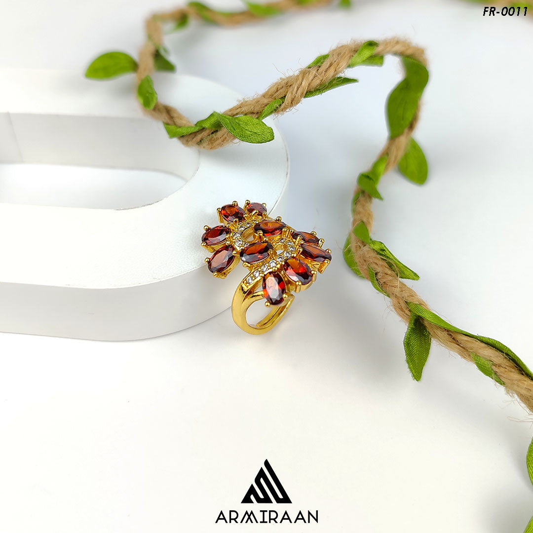 Brown & White Zircon Stone Adjustable Finger Ring