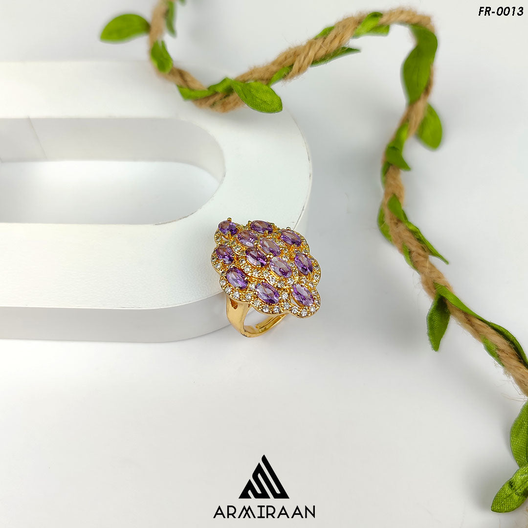 Purple & White Zircon Stone Adjustable Finger Ring