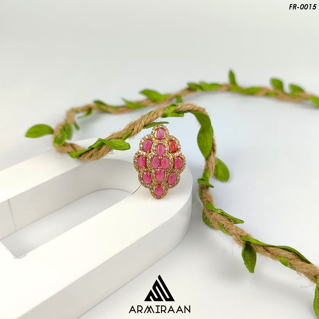 Pink & White Zircon Stone Adjustable Finger Ring