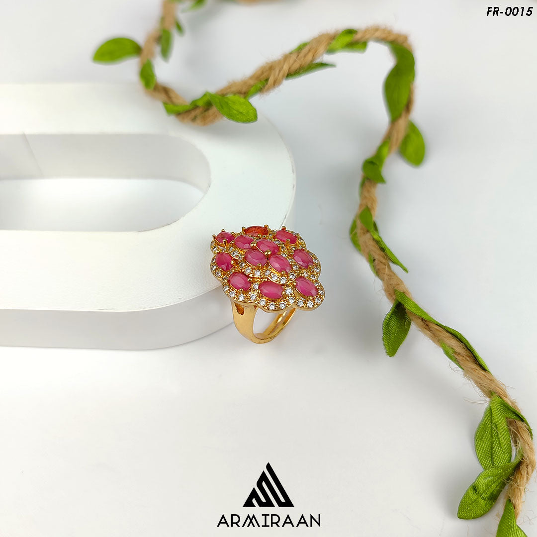 Pink & White Zircon Stone Adjustable Finger Ring