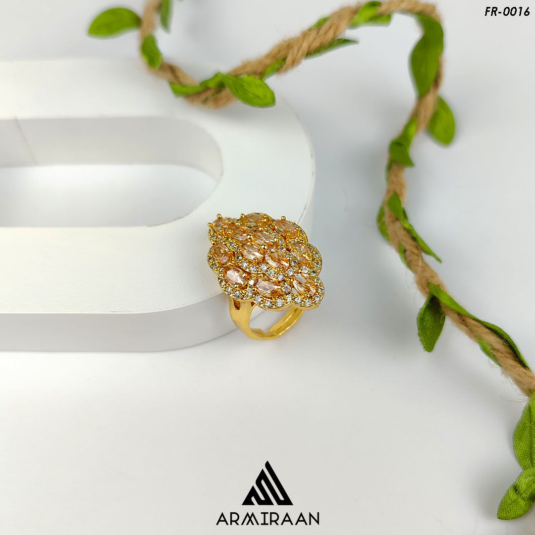 Champagne & White Zircon Stone Adjustable Finger Ring