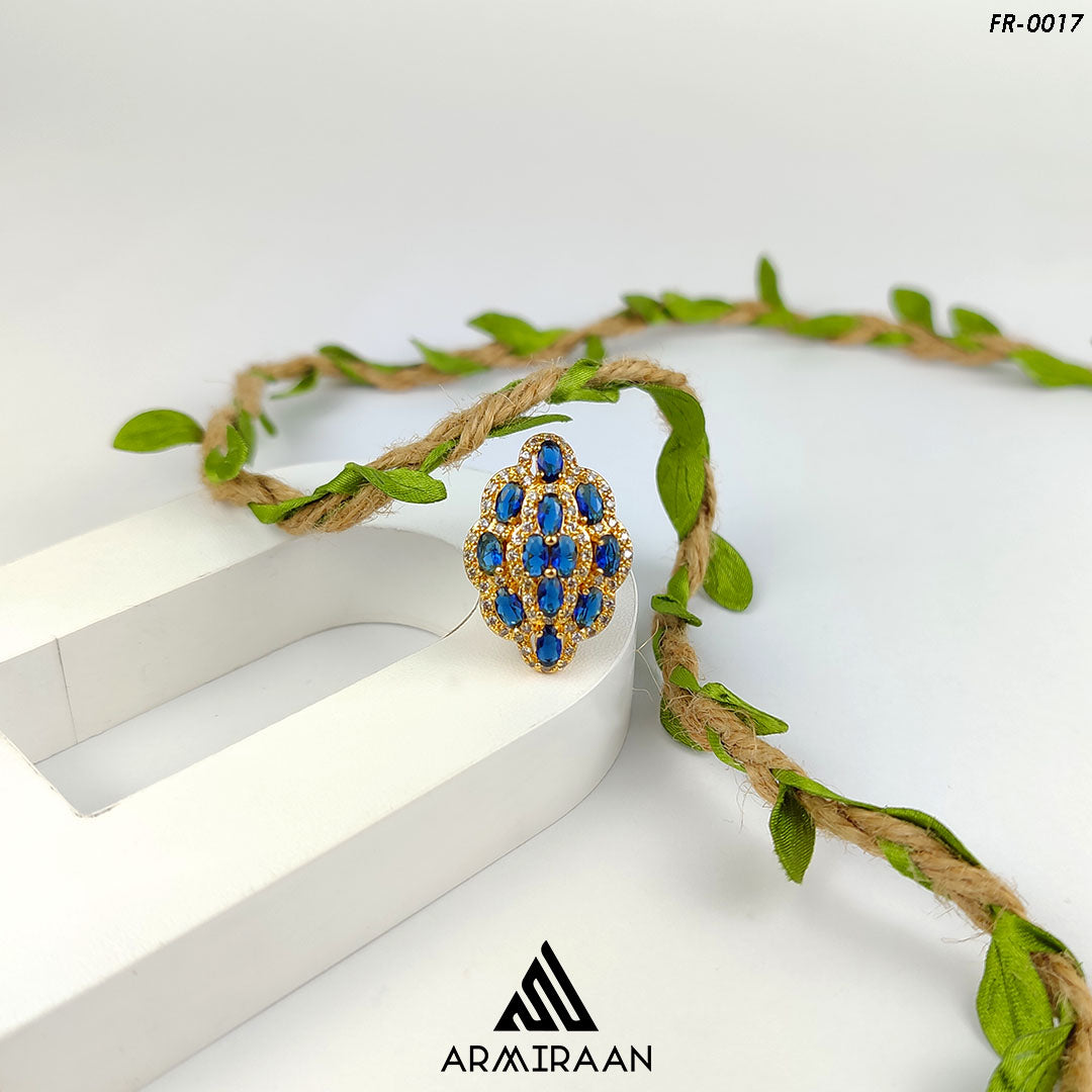 Navy & White Zircon Stone Adjustable Finger Ring