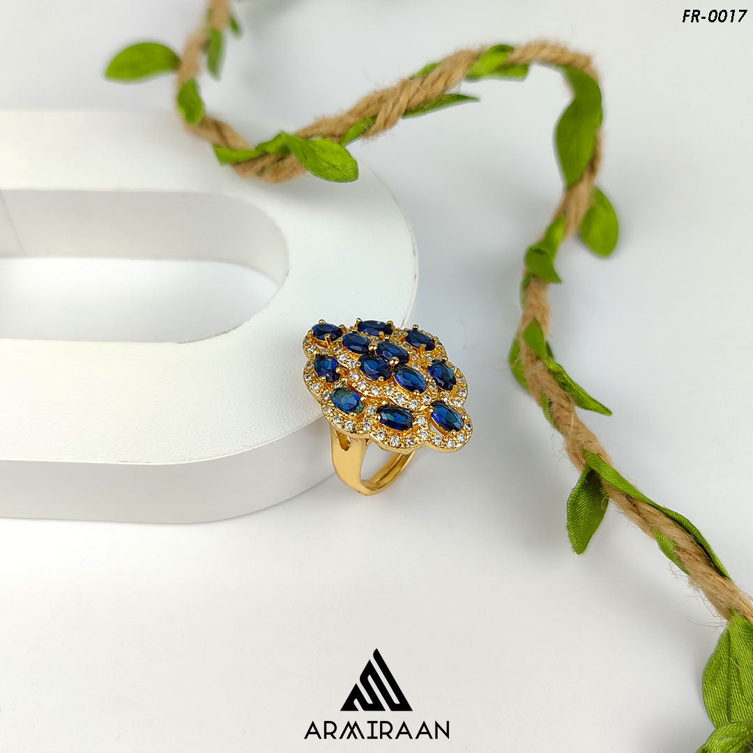 Navy & White Zircon Stone Adjustable Finger Ring