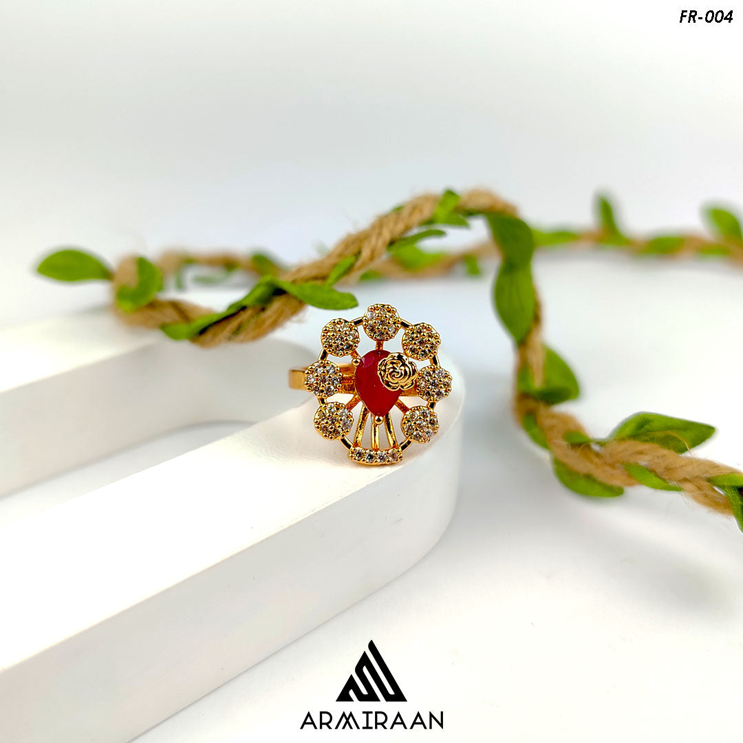 Red & White Zircon Stone Adjustable Finger Ring