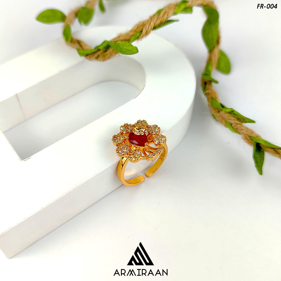 Red & White Zircon Stone Adjustable Finger Ring
