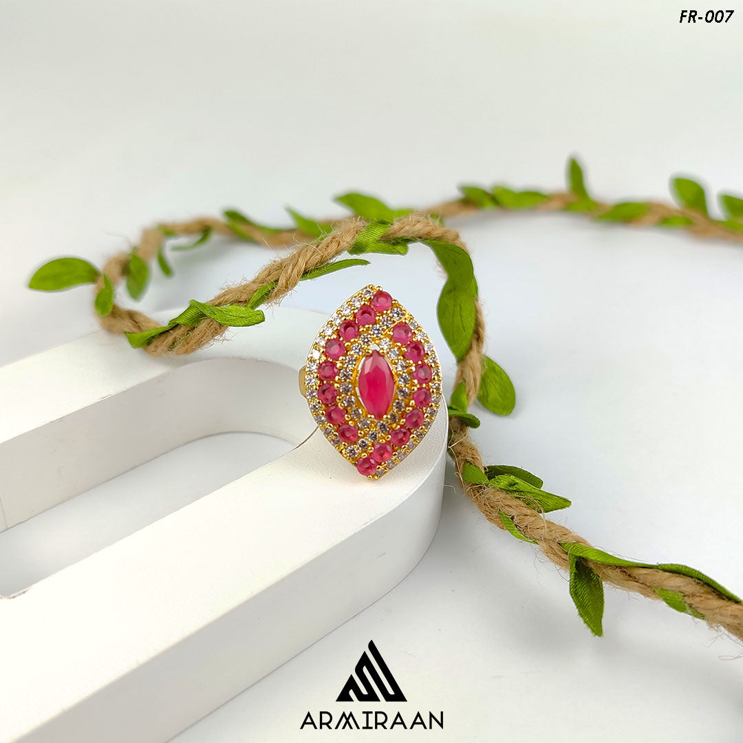 Pink & White Zircon Stone Adjustable Finger Ring