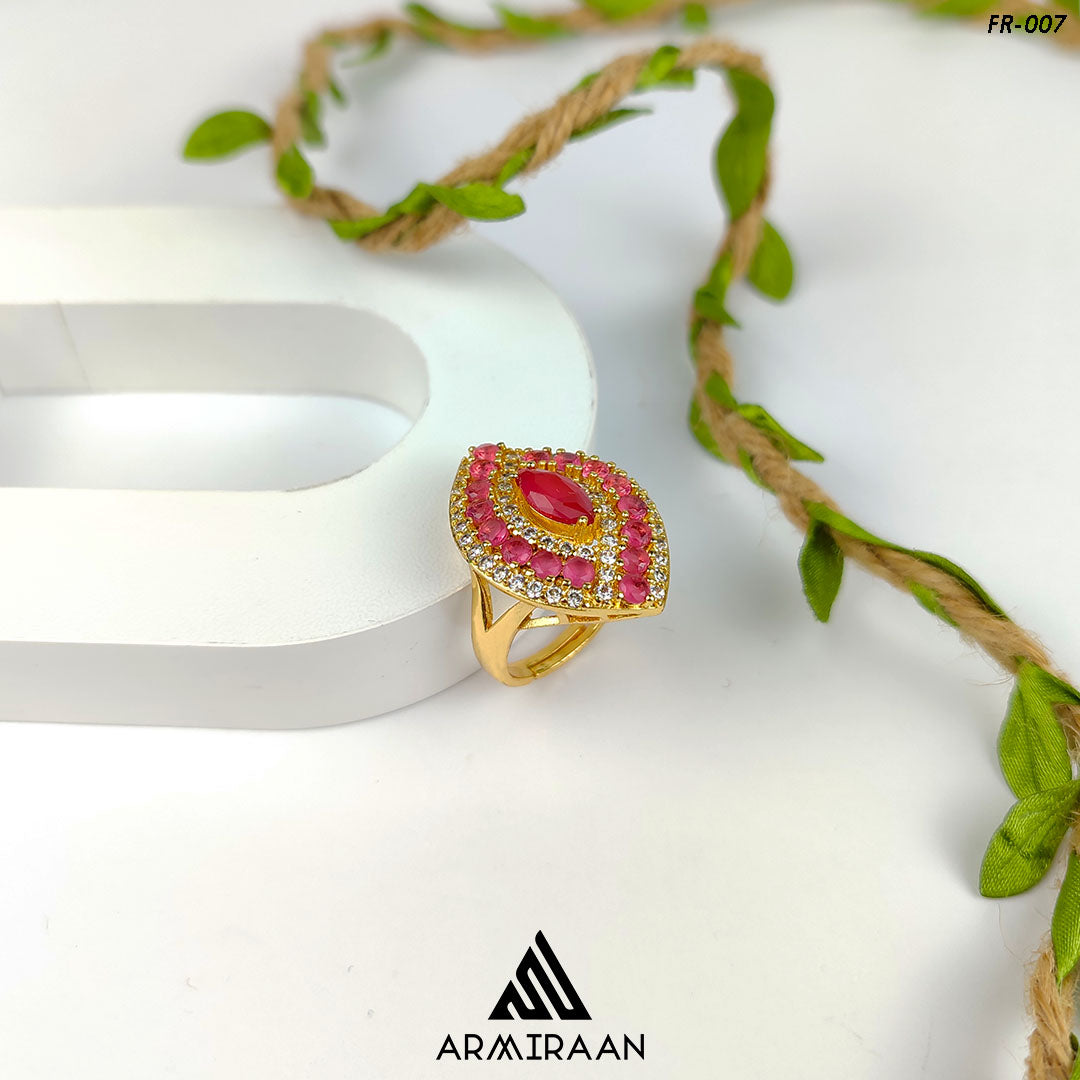 Pink & White Zircon Stone Adjustable Finger Ring