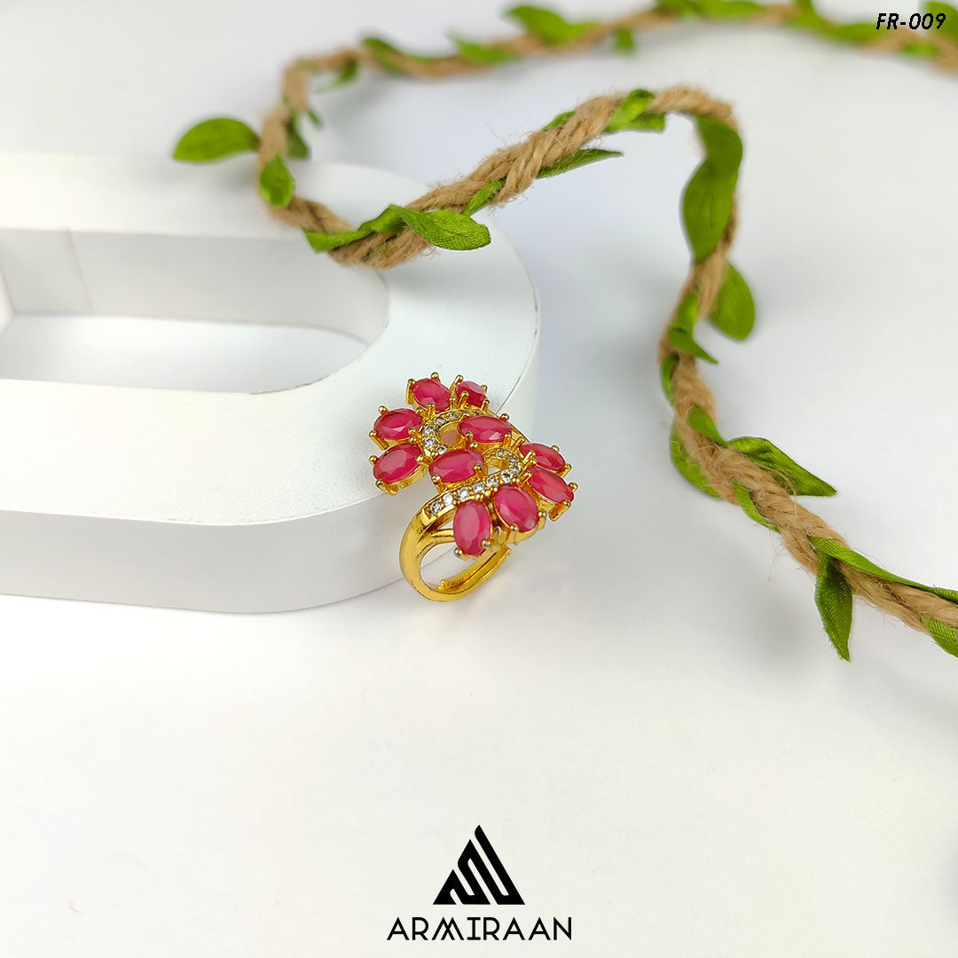 Pink & White Zircon Stone Adjustable Finger Ring