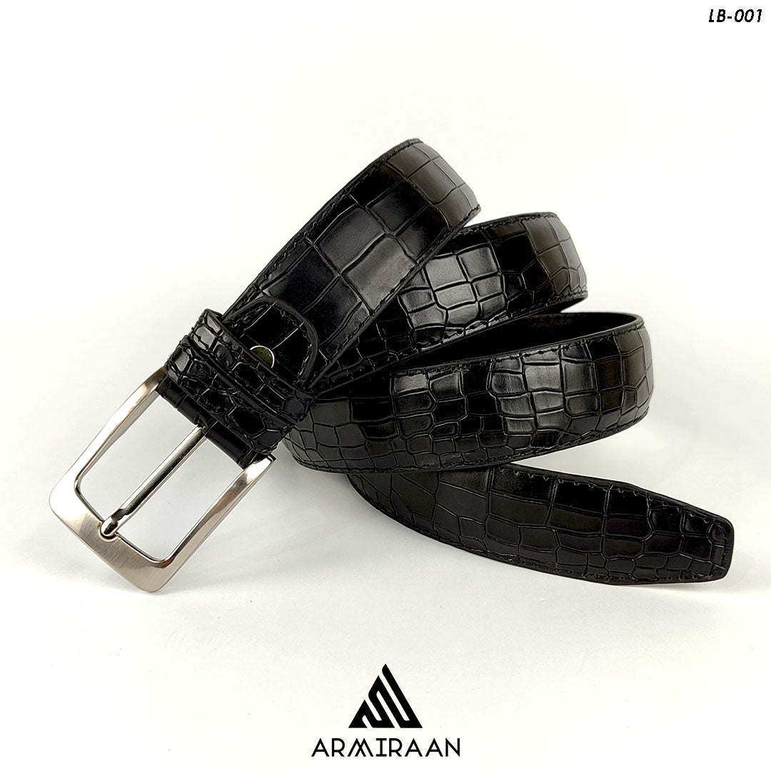 Black Crocodile Texture Leather Belt