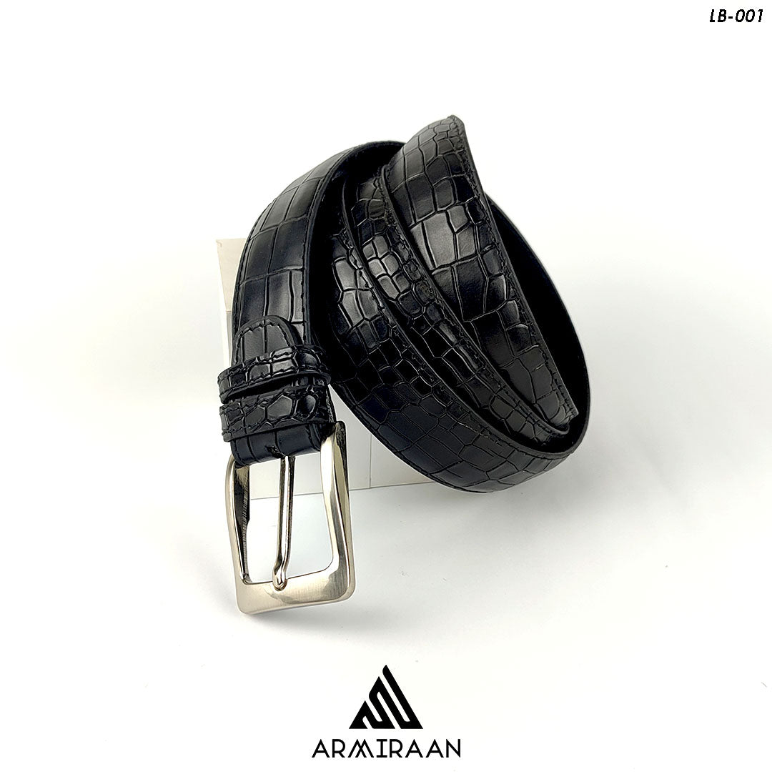 Black Crocodile Texture Leather Belt