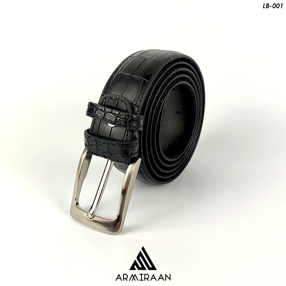 Black Crocodile Texture Leather Belt