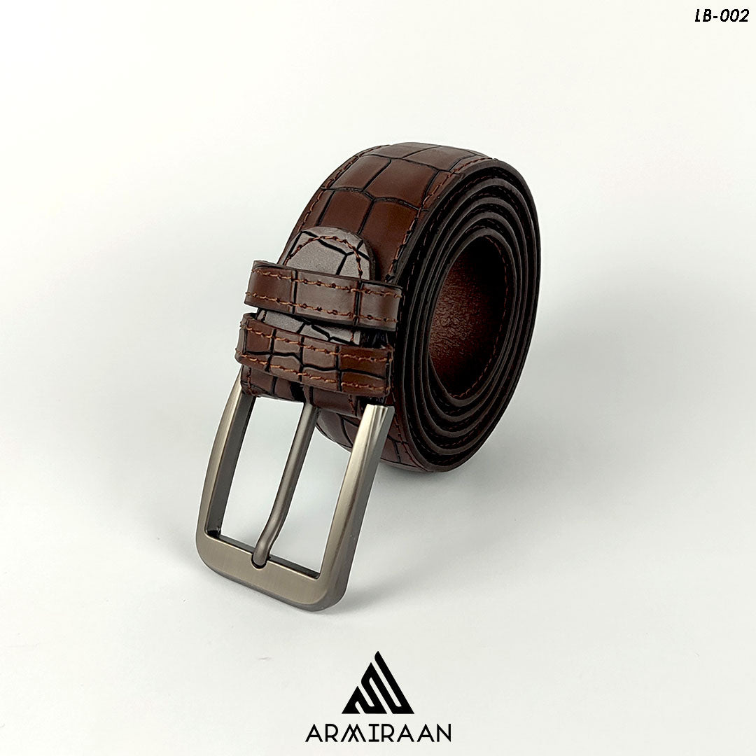 Brown Crocodile Texture Leather Belt