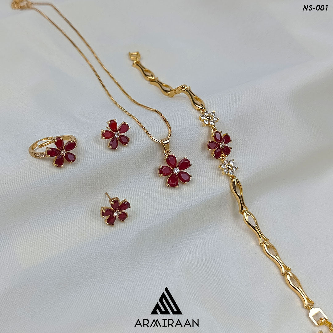 Maroon Zircon Stone Necklace Set