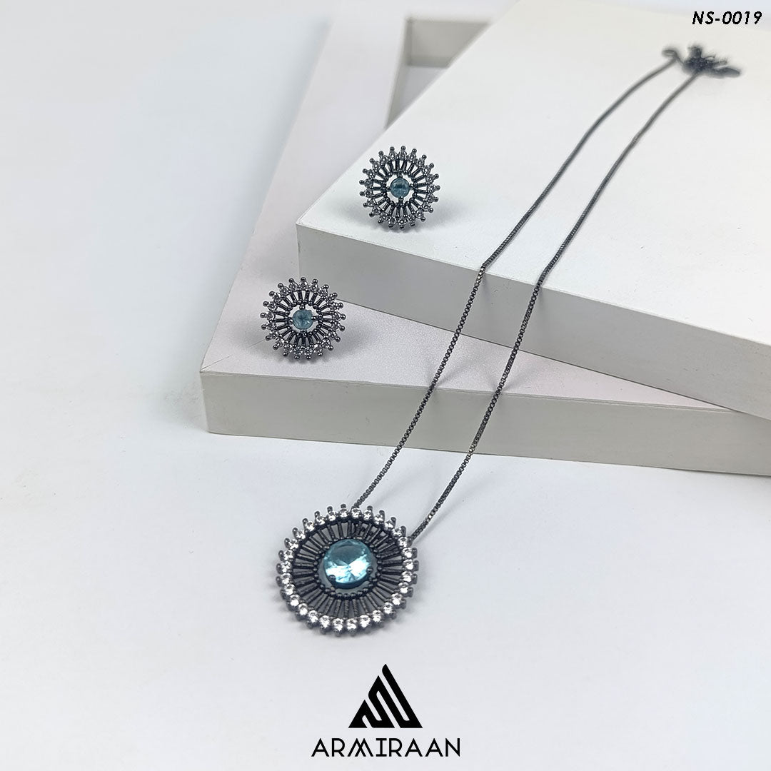Aqua & White Zircon Stone Necklace Set