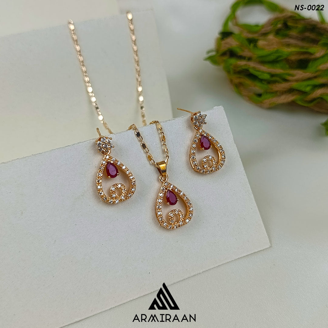 Ruby & White Zircon Stone Necklace Set
