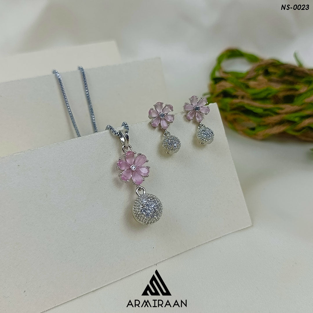 Pink & White Zircon Stone Necklace Set