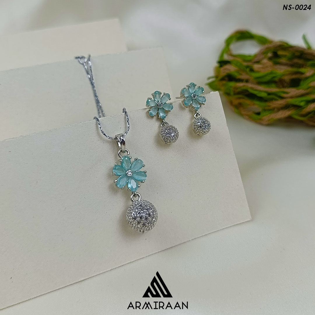 Aqua Blue & White Zircon Stone Necklace Set